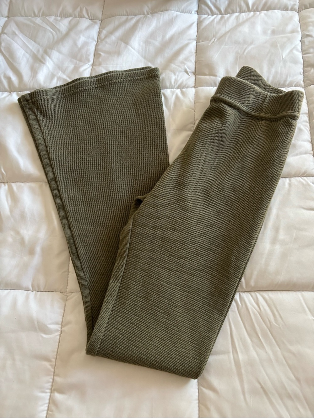 Offline by Aerie olive green waffle knit flare leggings